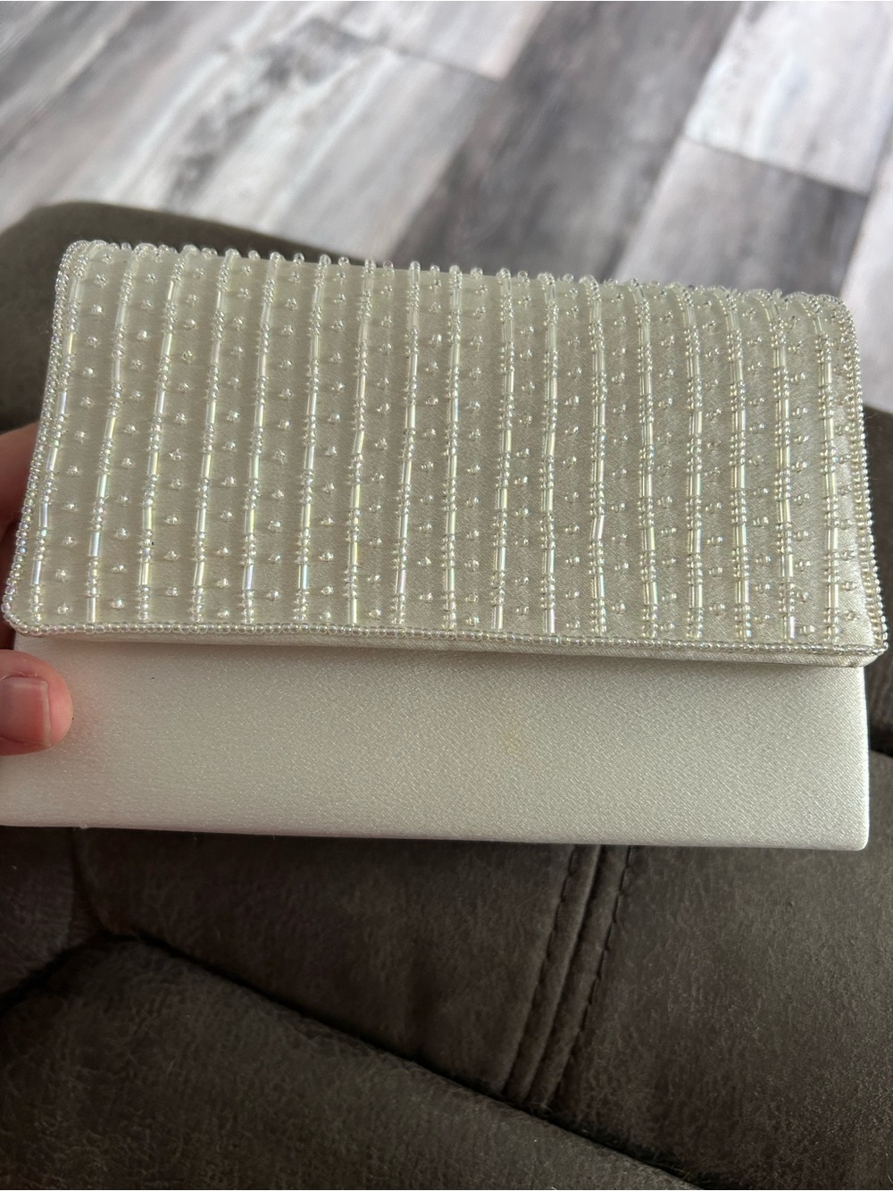 Pearl Embellished White Evening Clutch purse